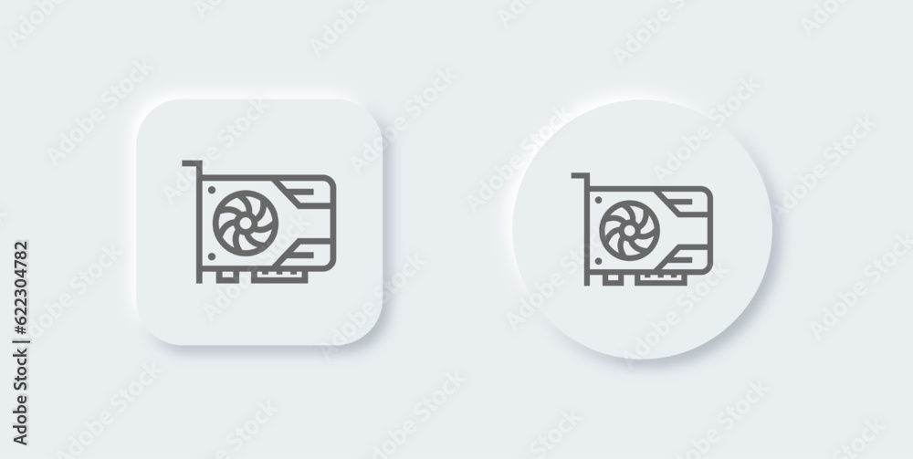 Video card line icon in neomorphic design style. Gpu signs vector illustration. Video card line icon in neomorphic design style. Gpu signs vector illustration.