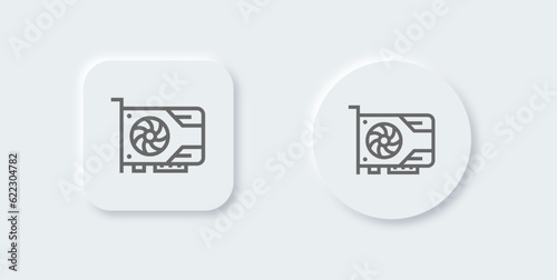 Video card line icon in neomorphic design style. Gpu signs vector illustration.