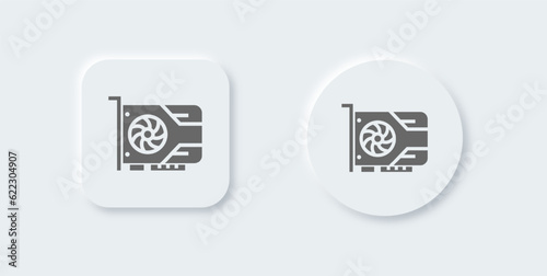 Video card solid icon in neomorphic design style. Gpu signs vector illustration.