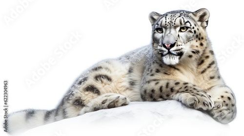 Magnificent snow leopard photo realistic illustration - Generative AI.