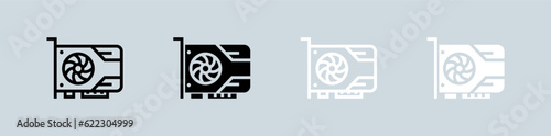 Video card icon set in black and white. Gpu signs vector illustration.