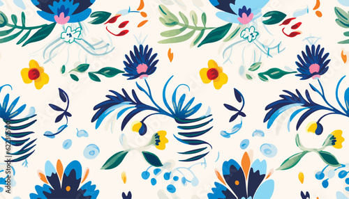 Cute Ukrainian style floral ornament pattern. Hand drawn artistic abstract print. Collage contemporary design.