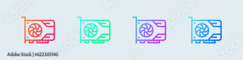 Video card line icon in gradient colors. Gpu signs vector illustration.