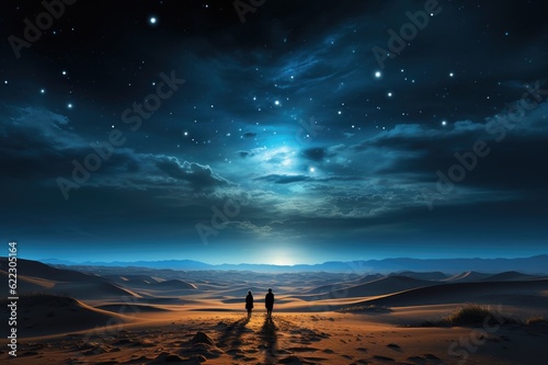Fotografiet When Heaven Meets Earth: The Silent Guardian on a Desert Dune, Witnessing the Gr