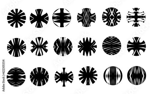 Set of artistic black and white circle icons.