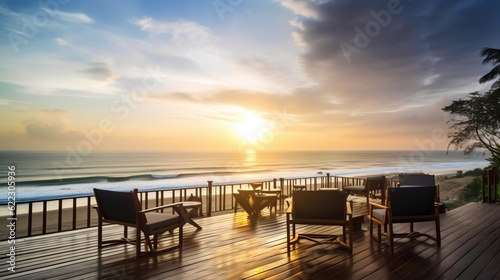 home interior design concept house beautiful balcony terrace with armchiar with background of sky sunset wonderful nature scenery landscape,generative ai