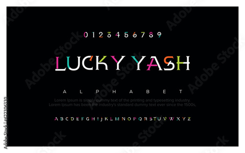 LUCKY Modern abstract digital alphabet font. Minimal technology typography, Creative urban sport fashion futuristic font and with numbers. vector illustration