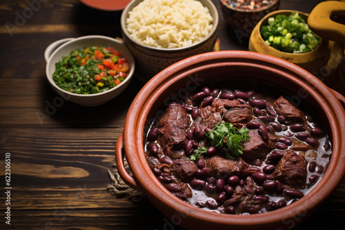 Feijoada, Traditional Brazilian food with pork meat.