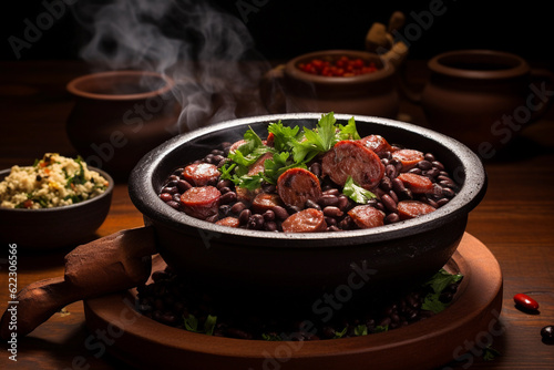 Feijoada, Traditional Brazilian food with pork meat.