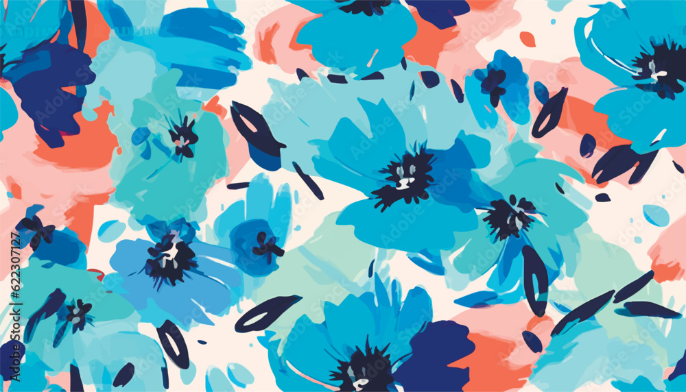 Naklejka premium Hand drawn bright floral abstract print. Artistic seamless pattern. Fashionable template for design.