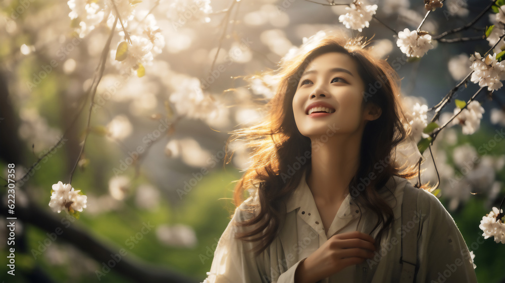 Young Asian woman ppreciate beauty of flowers Young Asian woman ppreciate beauty of flowers