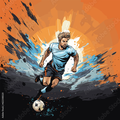 Soccer player hand-drawn comic illustration. Football player. Vector doodle style cartoon illustration