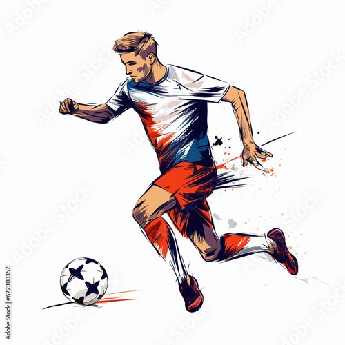 Soccer player hand-drawn comic illustration. Football player. Vector doodle style cartoon illustration