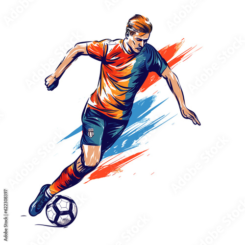 Soccer player hand-drawn comic illustration. Football player. Vector doodle style cartoon illustration
