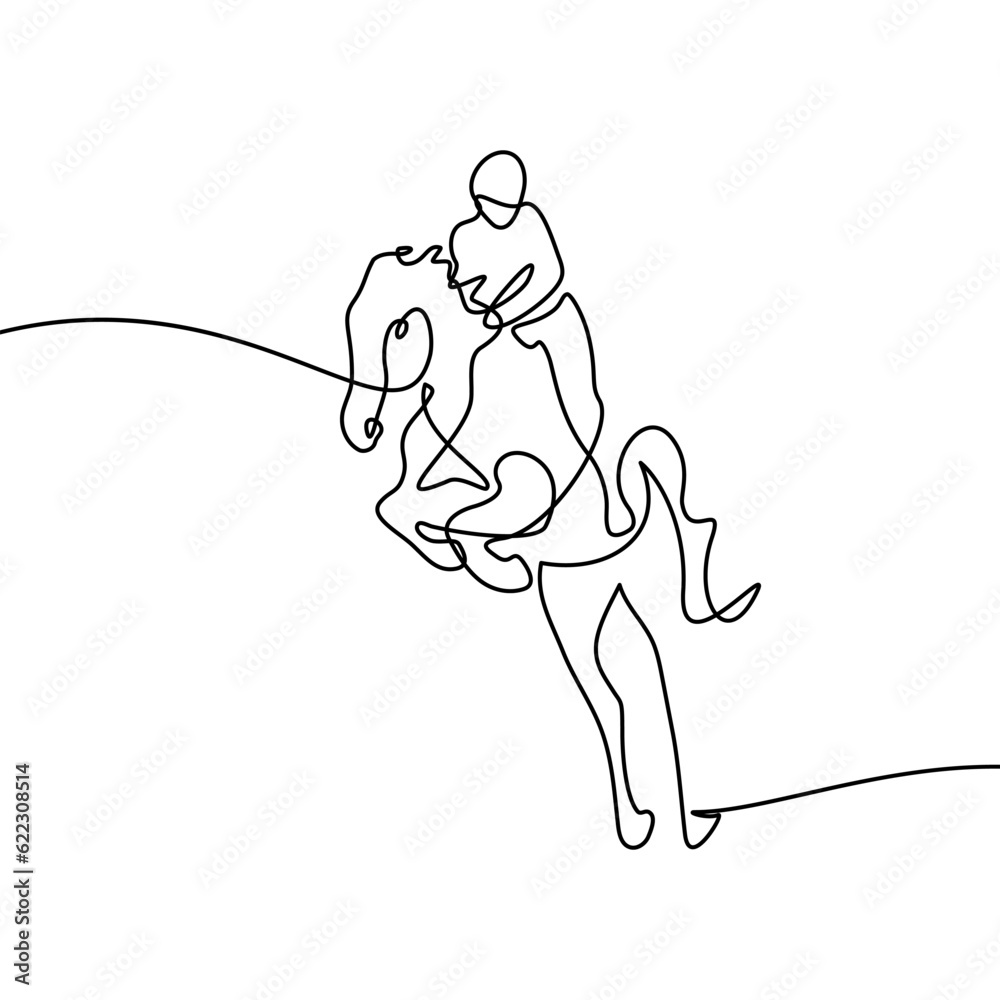 Horse rider in continuous line art drawing style. Horse and rider ...