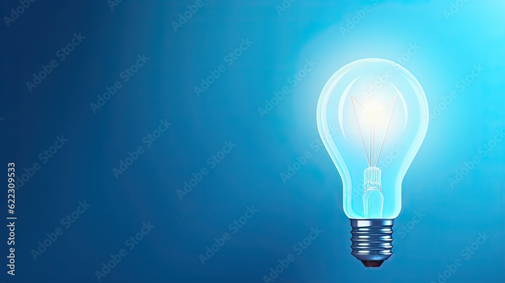 Light bulb on illuminating a blue background Light bulb on illuminating a blue background