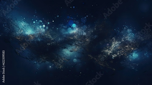 Abstract dark blue background with stars and nebula