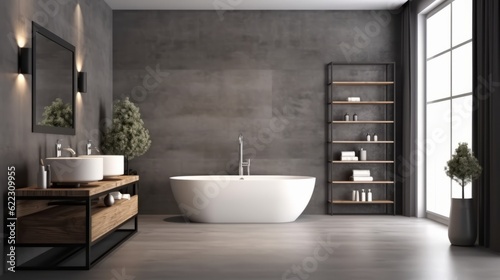 Photographie interior design background of bathtub bathroom interior house design ideas concept Created with Generative AI Technology