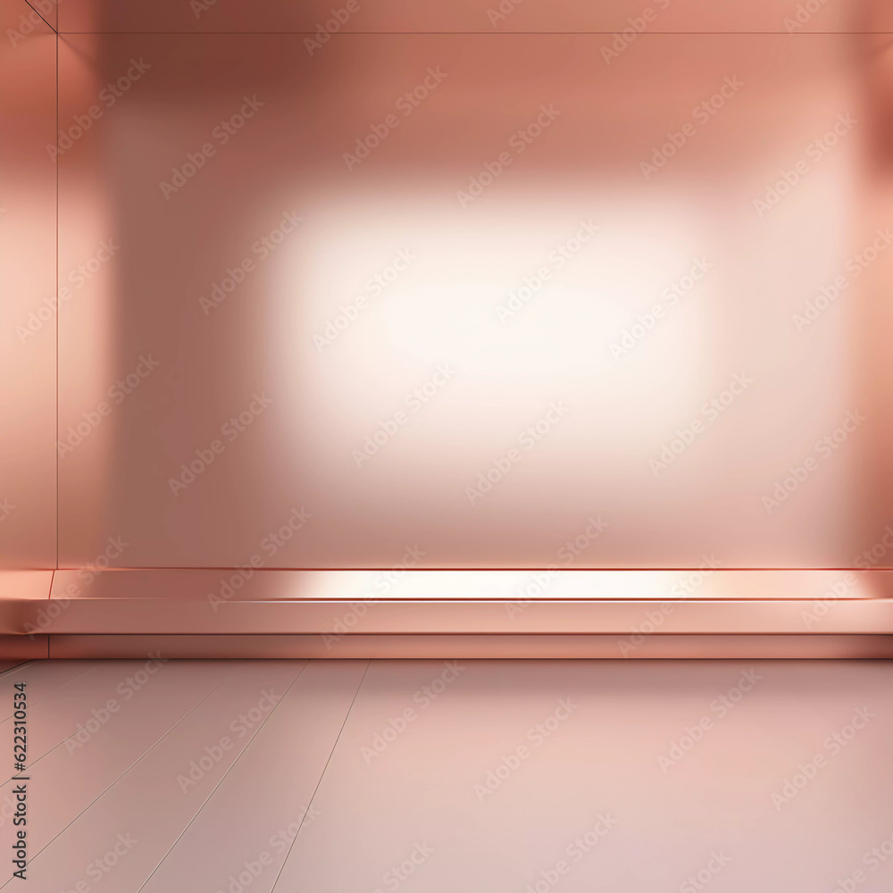 Abstract luxury background, Minimalistic rose gold architectural background and podium, modern design for poster, cover, branding, product showcase, AI generated.