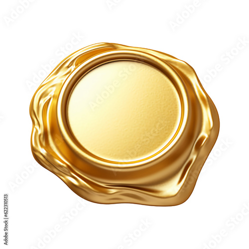 Gold wax seal isolated on transparent or white background, png