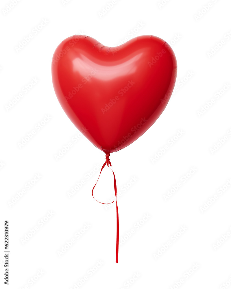 Red heart shaped balloon isolated on transparent or white background, png