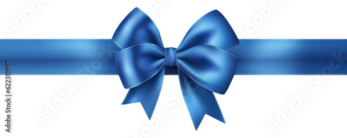 Blue bow with blue ribbon isolated on transparent or white background, png