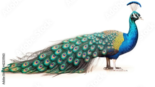 Colorful peacock photo realistic illustration - Generative AI.