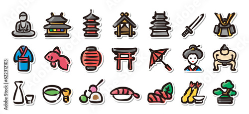 Fotografiet Illustrated sticker set of Japanese traditional culture
