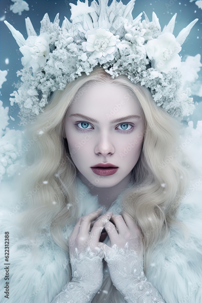 A fantasy winter Queen or Princess. Great for fantasy stories about winter, ice, snow, witches, fairies, druids and more. 