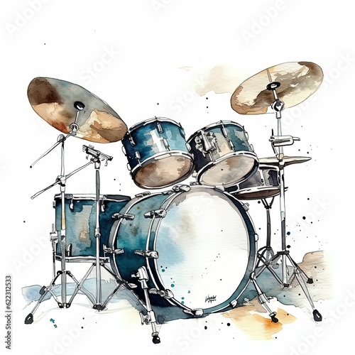 Foto Drum set clip art, Drum set watercolor, Musical instrument clip art, Watercolor