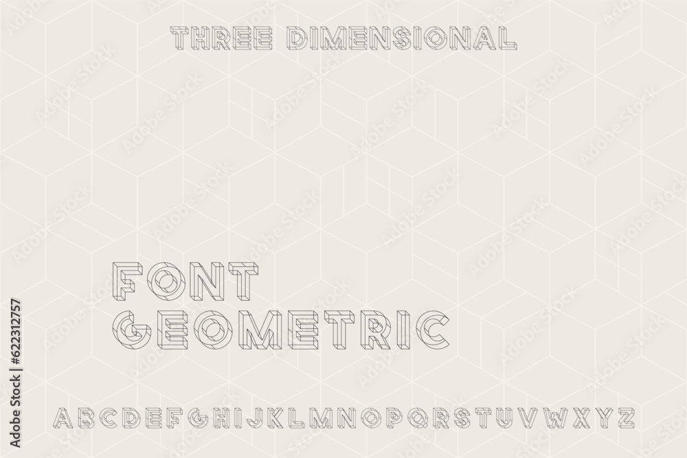 Modern geometric three dimensional font. Minimalistic linear design. English 3d alphabet. Outline digital latin letters Modern geometric three dimensional font. Minimalistic linear design. English 3d alphabet. Outline digital latin letters