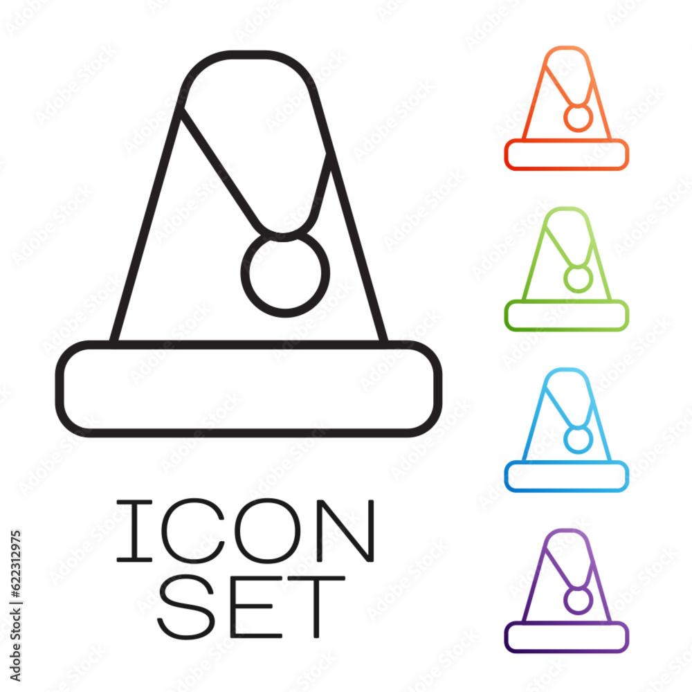 Black line Christmas Santa Claus hat icon isolated on white background. Merry Christmas and Happy New Year. Set icons colorful. Vector Black line Christmas Santa Claus hat icon isolated on white background. Merry Christmas and Happy New Year. Set icons colorful. Vector