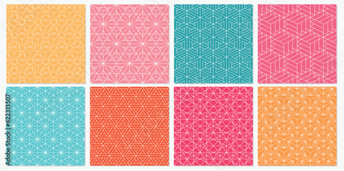 Collection of seamless ornamental geometric patterns .Color vintage oriental backgrounds. Bright mosaic unusual prints