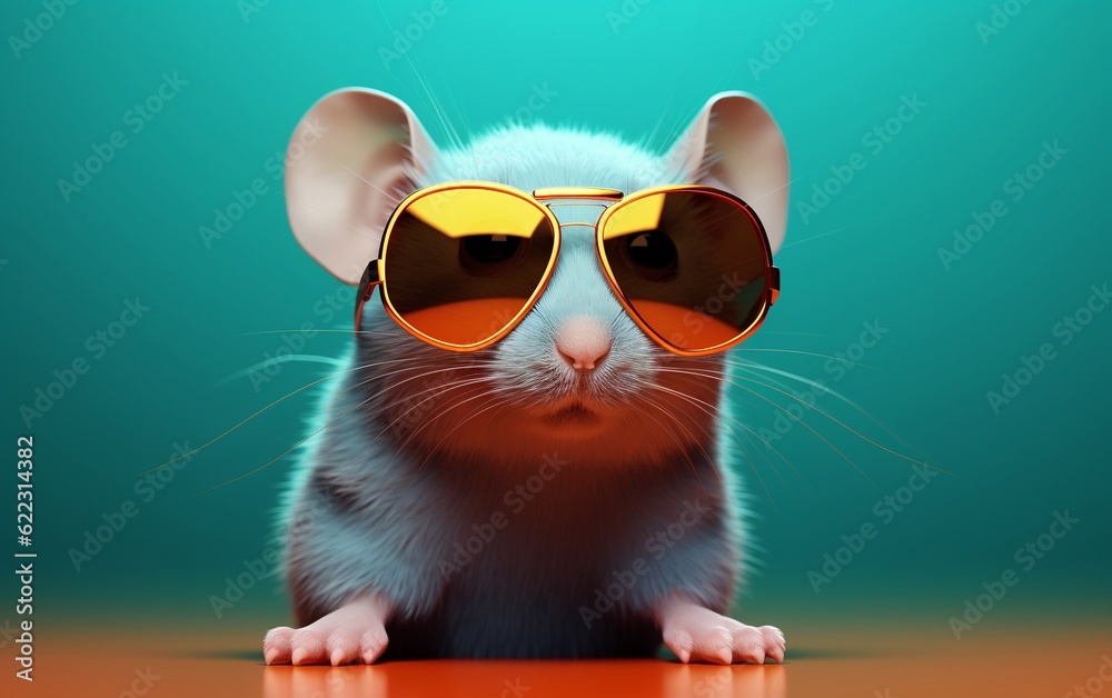 A mouse sporting sunglasses against a solid color backdrop, Generative Ai
