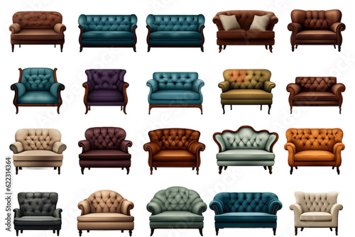Living Room Couches And Armchairs Collection Set on Transparent Background. Generative AI © Umar