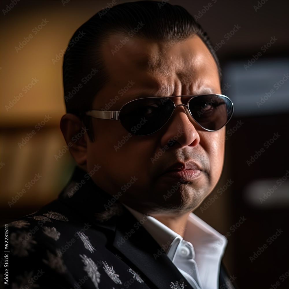 Fototapeta premium Villain from Asian action movies. Great for stories on crime, underworld, mobsters, dons, Mafia, action, ruthless businessman and more. 