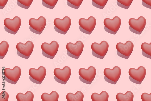 3d render of pastel pink flying hearts pattern on a light pink background for Valentines day project