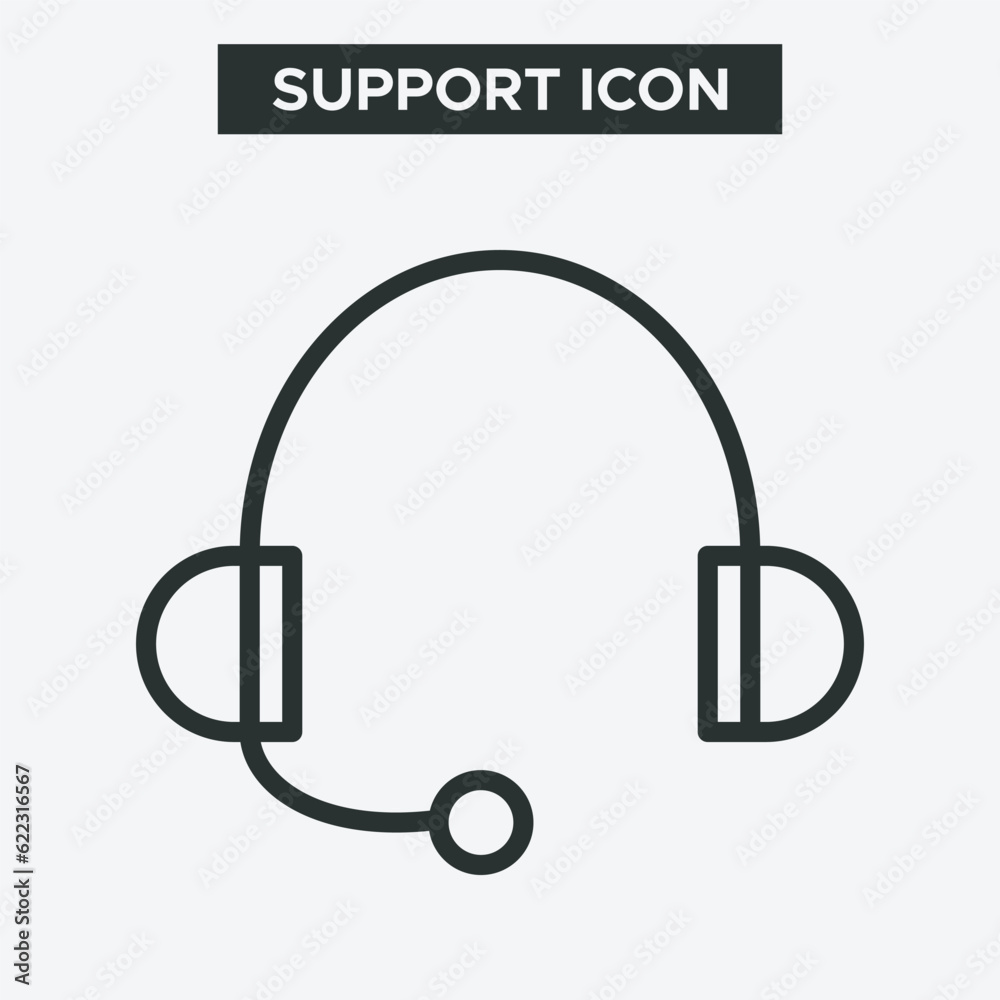 Support or headphones icon on white background. Outline support icon. Minimal and premium support icon. EPS 10 Vector. Support or headphones icon on white background. Outline support icon. Minimal and premium support icon. EPS 10 Vector.