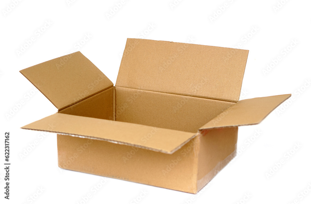 Empty brown paper cardboard box, opened, isolated on white background. Concept, packaging , parcel box. Variety purpose usages for delivery business or industry factory. Empty brown paper cardboard box, opened, isolated on white background. Concept, packaging , parcel box. Variety purpose usages for delivery business or industry factory.