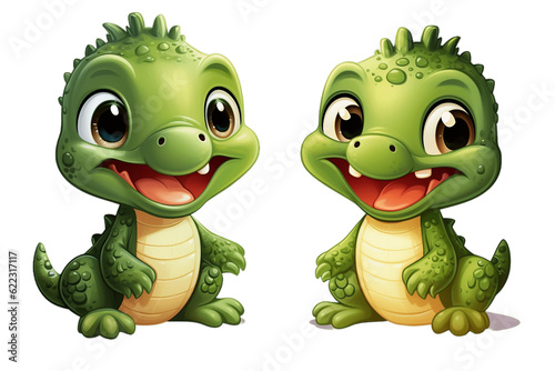 Cute Baby Alligator Stickers Crocodile Cartoon on Transparent Background. Generative AI © Umar