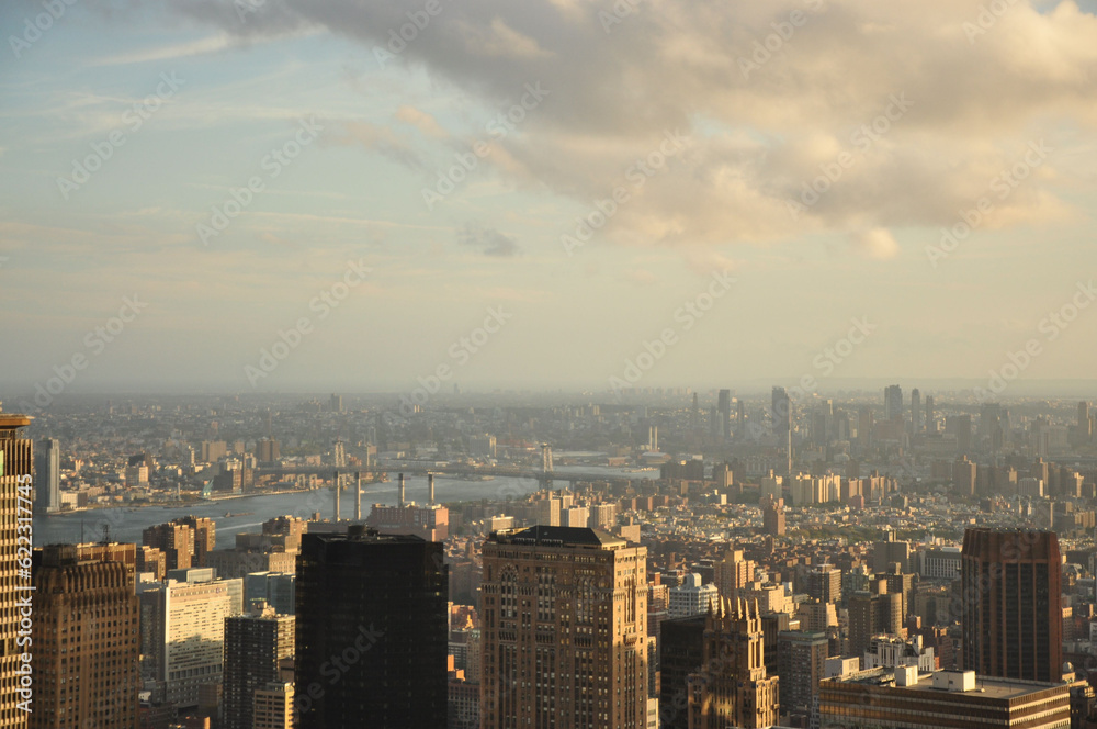 Fototapeta premium Aerial view of New York's skyline with modern architecture rising to the sky