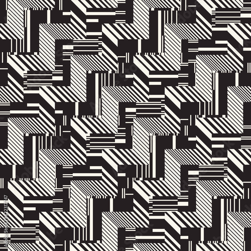 Monochrome Glitch Effect Textured Zigzag Pattern
