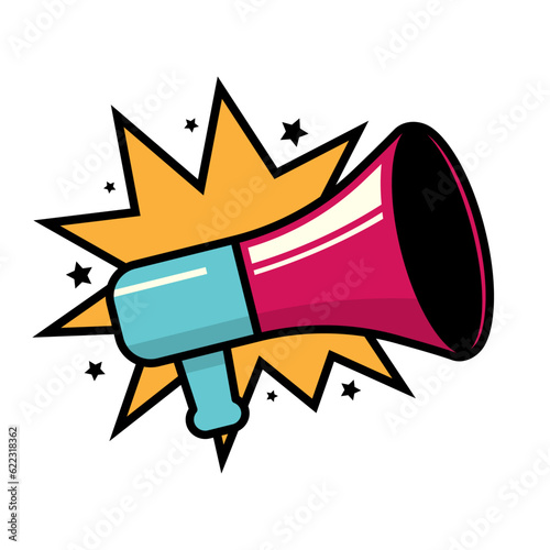 Megaphone symbol clipart. Announcing notify sign. Public speaking flat design vector graphic