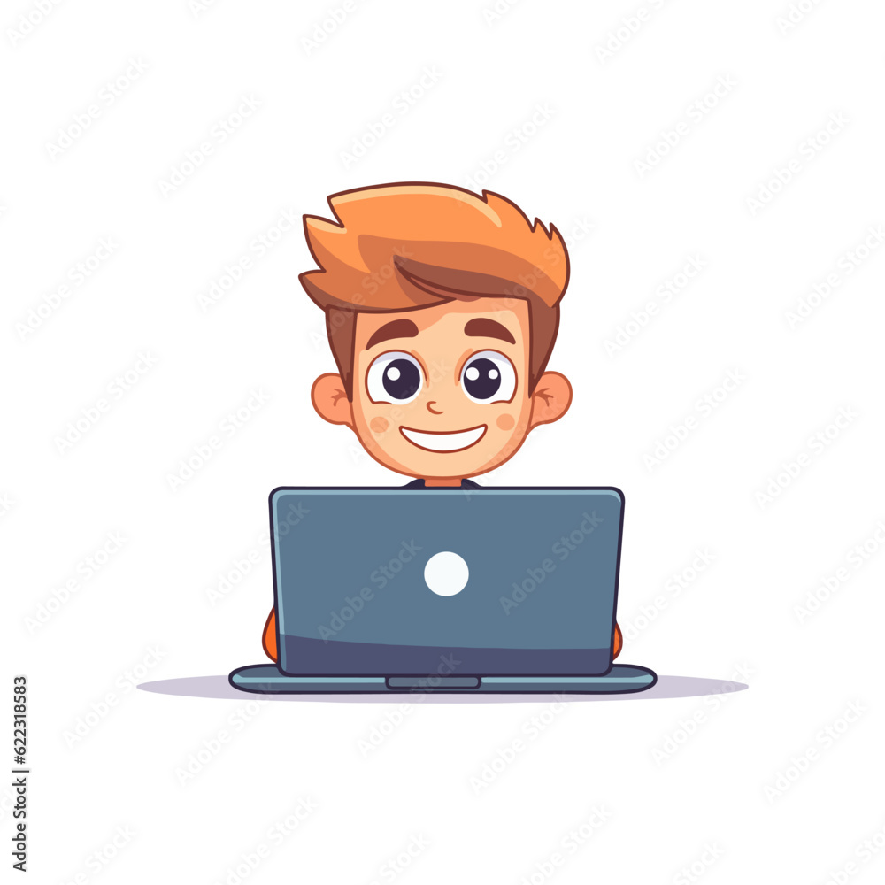 student boy using laptop virtual learning vector illustration student boy using laptop virtual learning vector illustration