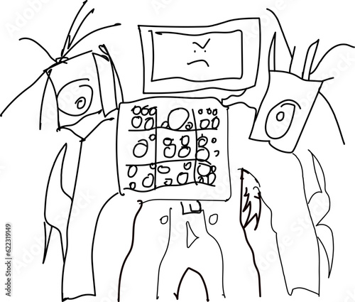 Drawing "Titan tv man" cartoon characters for children