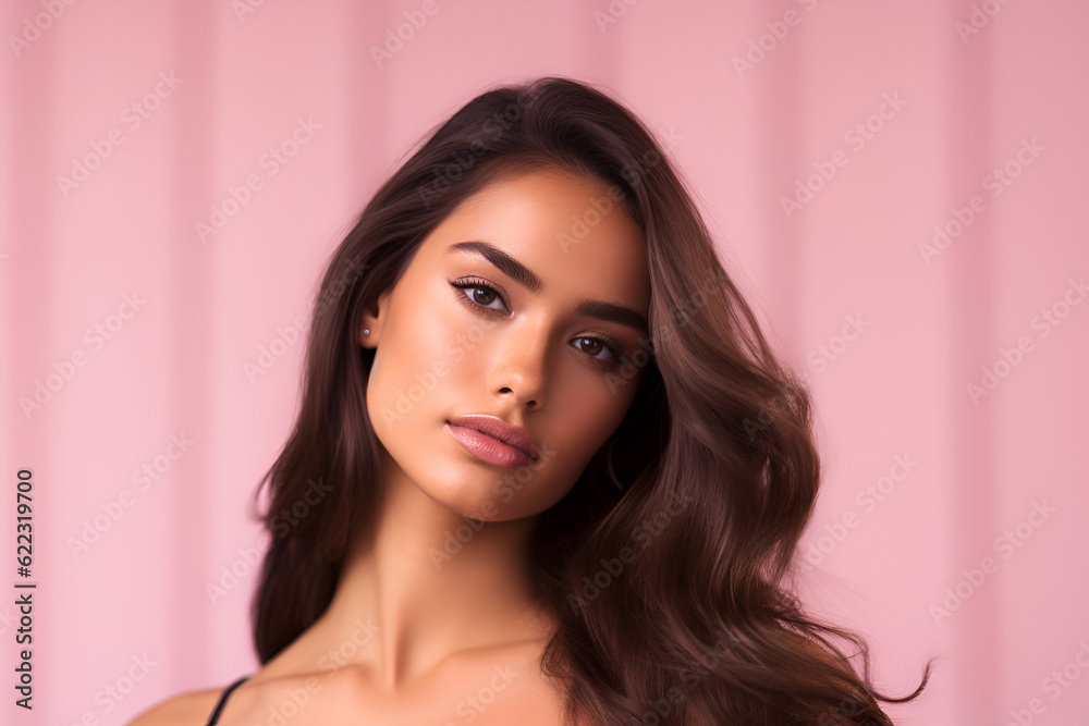 Generative ai studio portrait of beautiful latino brunette young woman on colour backgrounds Generative ai studio portrait of beautiful latino brunette young woman on colour backgrounds
