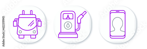 Set line Taxi call telephone service, Trolleybus and Petrol or Gas station icon. Vector