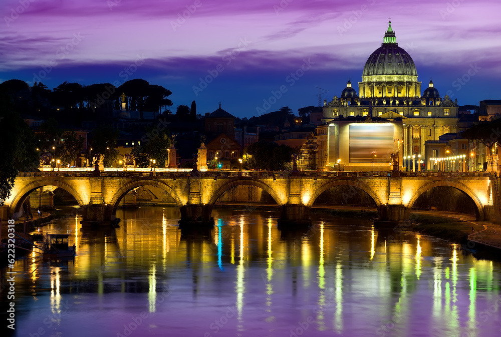 Purple sky over Vatican at sunrise, Italy