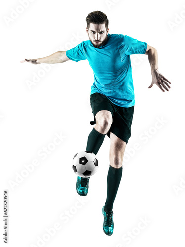 one caucasian Soccer player Man isolated on white backgound © Designpics