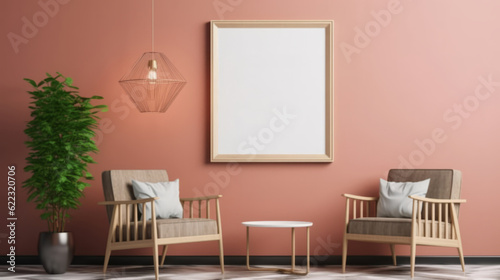 room interior mock up room house beautiful background sofa with blank copy space poster artwork hanging in the backdrop wall home design decoration,generative ai
